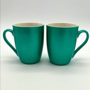 Seafoam Teal Green Metallic Finish 10 Oz. Bone China Coffee Cup Mug (Set of 2)​